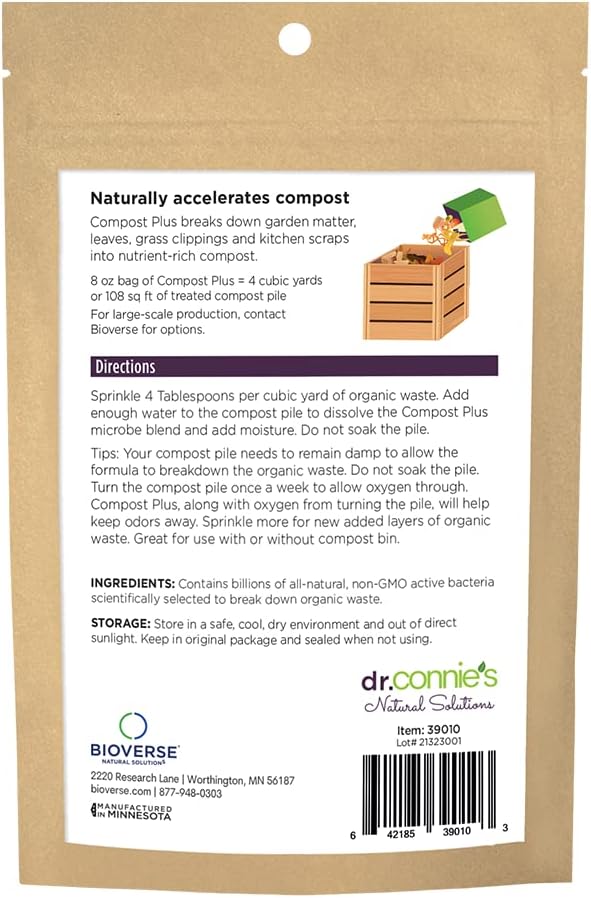 Dr. Connie’s Compost Plus 100x Concentrated Natural Compost Accelerator | Fast-Acting Microbe Blend for Indoor & Outdoor Bins, Tumblers, and Piles | Odour Control & Rapid Decomposition