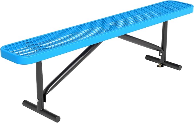 48" L Outdoor Steel Flat Bench, Heavy Duty Metal Park Bench for Outside, Expanded Metal, Commercial Benches Mesh Bench for Shopping Mall, Store, Lawn, Park, Patio, Deck, Garden (Blue, 6FT)