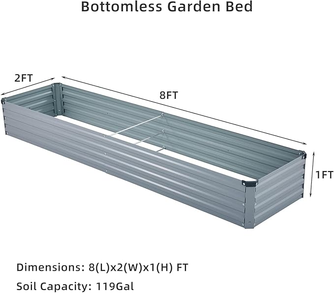 2 Pack 8x2x1FT Galvanized Raised Garden Beds Kit Outdoor Metal Gardening Planter Box for Vegetable Elevated Flower Herbs,Gray