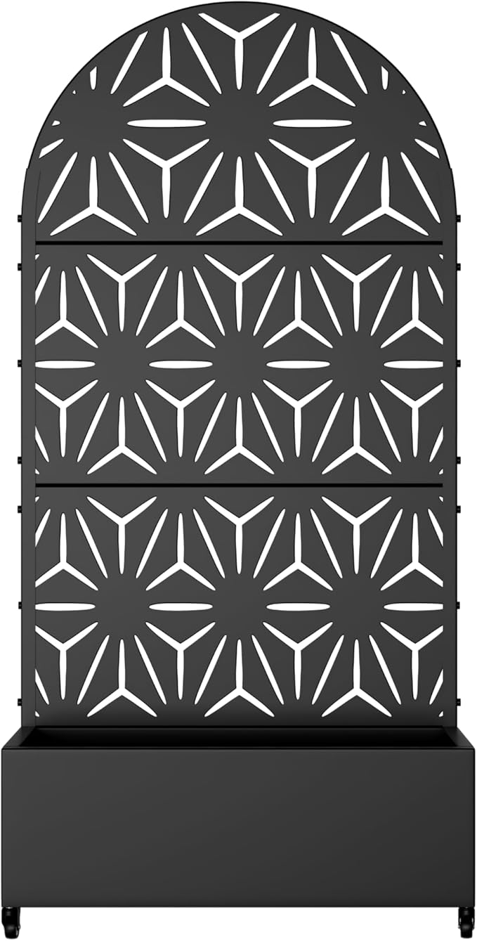 Casaphoria Metal Raised Garden Bed with Trellis and Wheels, 72"x35"x16" Arched Planter Box for Climbing Plants, Vegetables & Vines, Features Drainage Holes and Privacy Screen (Black-Star)