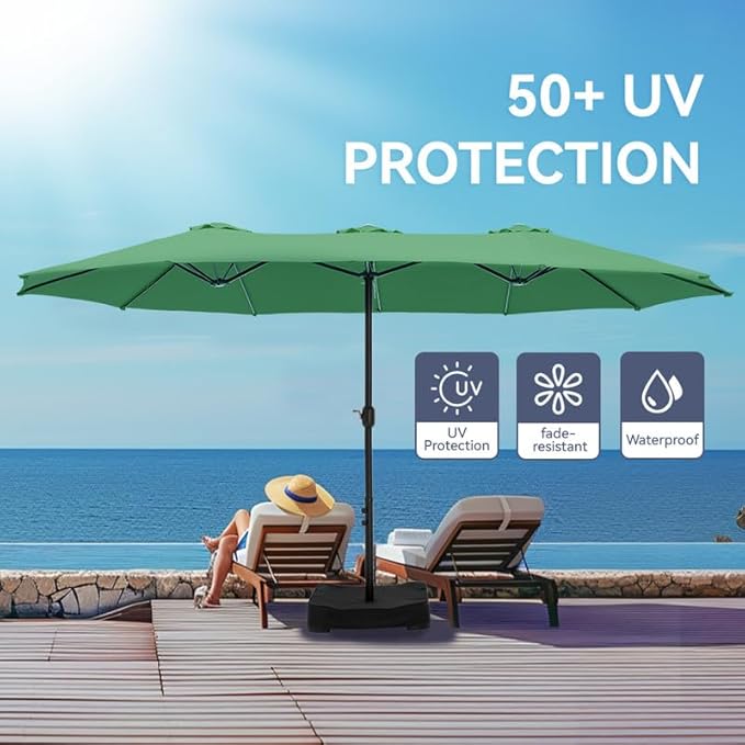 GREEN PARTY 15 ft Rectangle Patio Umbrella with Base Included, Double-Sided Table Umbrella with Crank, Large Outdoor Umbrellas for Patio Poolside Garden Backyard, Mint Green