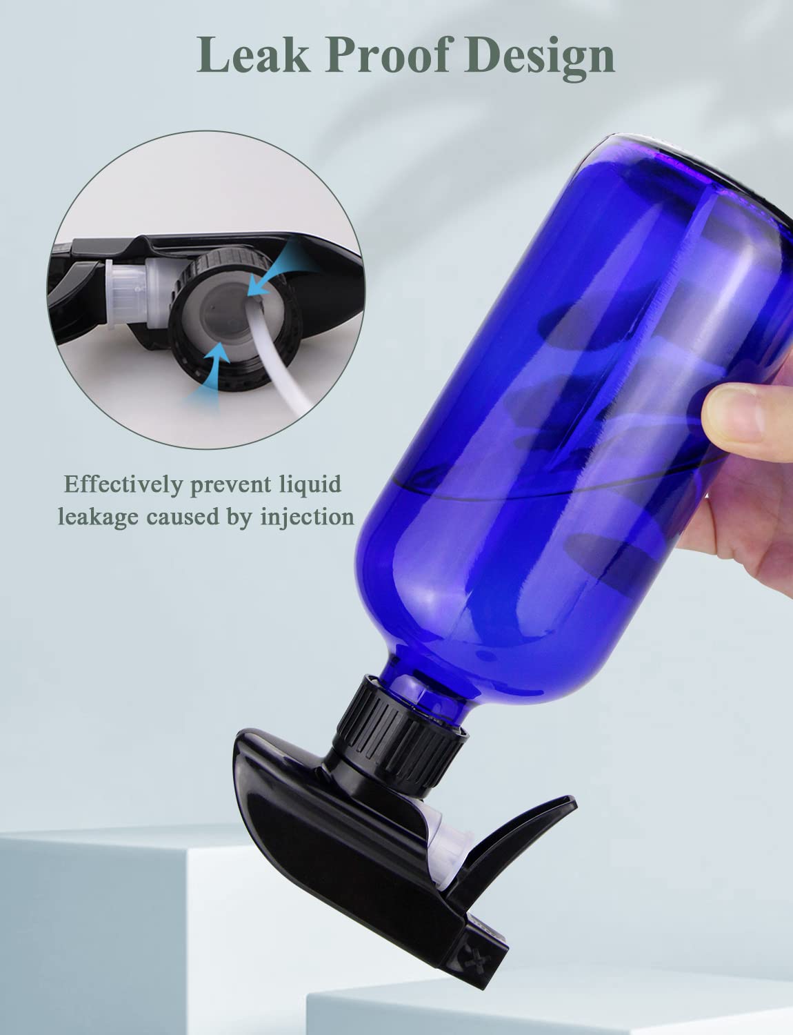 Wedama Glass Spray Bottle, 2 Pack Blue 16 oz Glass Spray Bottles for Cleaning Solutions and Essential Oils, Refillable Empty Spray Bottle with Adjustable Nozzles for Alcohol, Plant and Hair Care