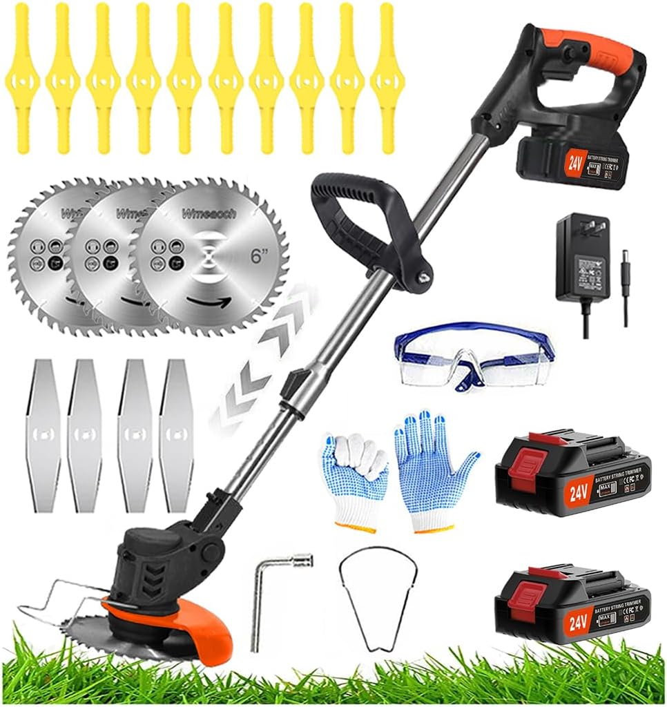 Electric Weed Wacker 24V Battery Electric WeedWacker with 6,000 RPM and 650W Motor Weed Wacker Cordless with 2 Batteries 2.0Ah The Perfect Partner for Garden and Lawn Care