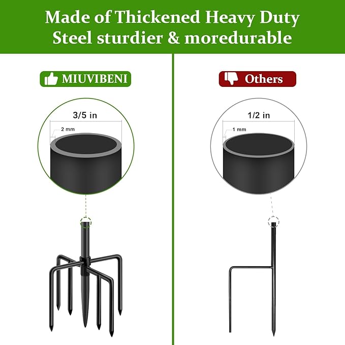 60" Shepherds Hooks for Outdoor, Heavy Duty Bird Feeder Pole for Hanging Lantern, Hummingbird Feeder, 7 Prongs Base Shepherds Hook for Bird Feeders Outside,1 Pack, Black