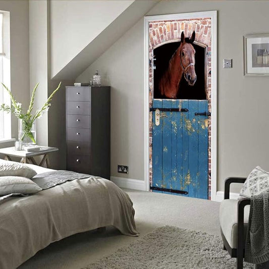 Horse 3D Door Stickers Murals - Peel & Stick - Waterproof & Washable - Matt Finish - Realistic Style - Brown Color - Animal Pattern - Removable PVC - Door & Wall - Adults - All Seasons