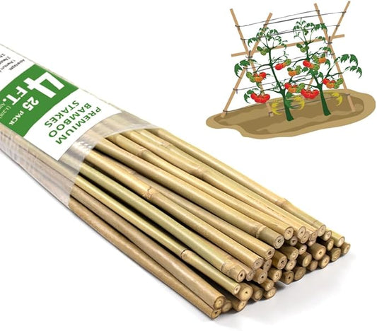 Bamboo Stakes,4FT Natural Bamboo Garden Stakes,BOVITRO 25Pcs Bamboo Plant Stakes,Bamboo Sticks for Tomato,Beans,Vegetable and Climbing Plants