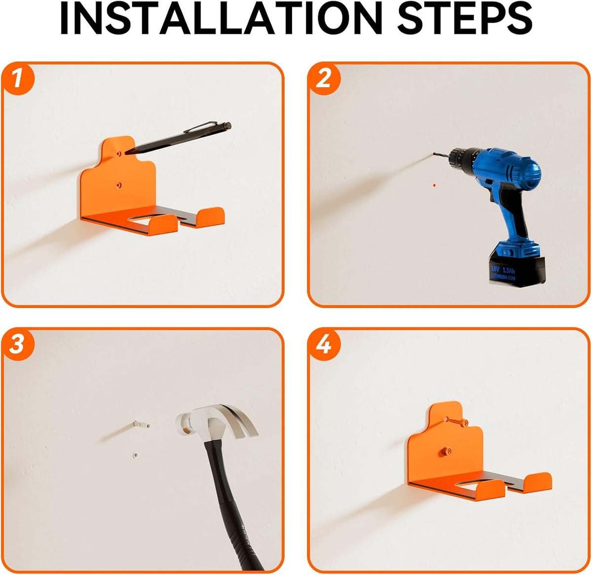 Garage Organizer Trimmer Rack, Garden Power Tool Hanger Weed Whackers Holder Wall Mounted for Grass Trimmer, Hedge Trimmer, Garage Trimmer, Garden Tools,4 Pack(Orange)
