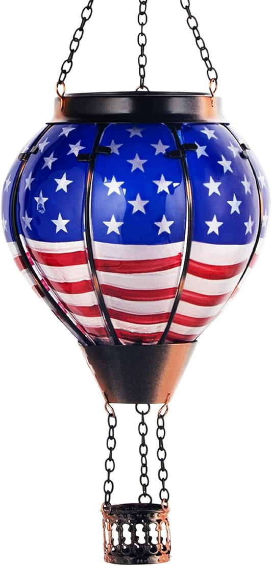 Hot Air Balloon Solar Lantern Outdoor - Flame Hanging Solar Light Waterproof Lanterns for Patio Garden Yard Farmhouse Decor, Great Gift(Flag)