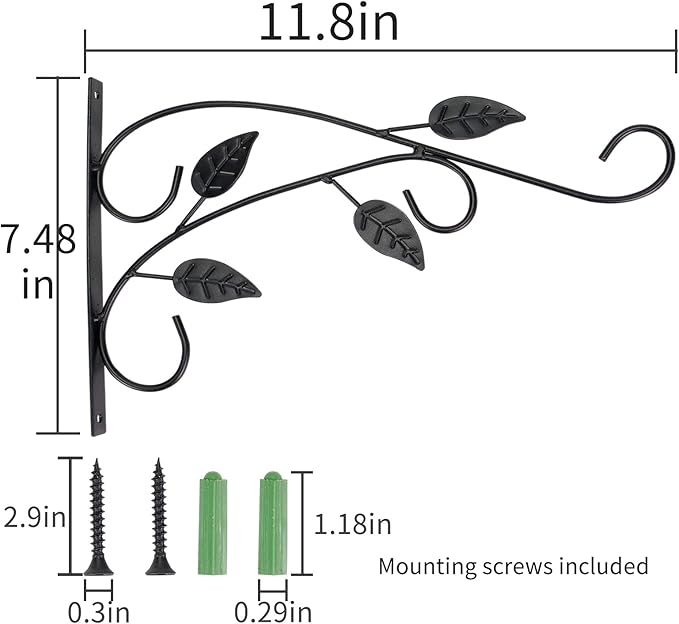 4 Leaves Style Metal Hanging Plant Brackets 12 inches x 9 inches, Pack of 2, Wall Mount Plant Hangers, Planter Hooks for Flower Baskets, Bird Feeders in Corridor/Patio/Porch/Garden
