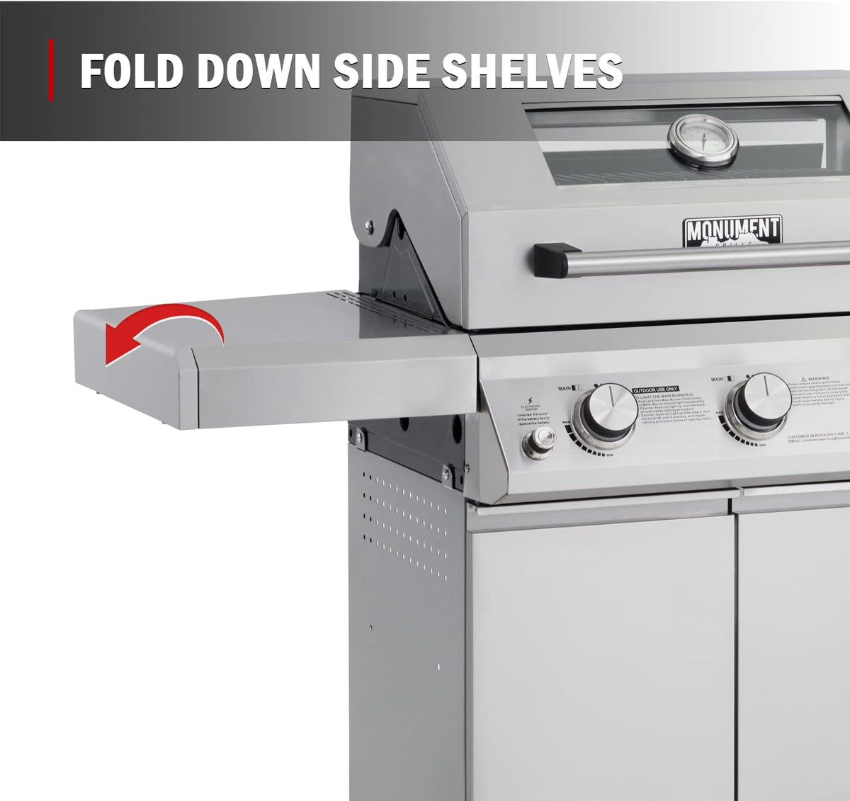 Monument Grills Larger 3-Burner Propane Gas Grills barbeque Stainless Steel Heavy-Duty Cabinet Style with Knob Controls, Outdoor Use, Mesa 300