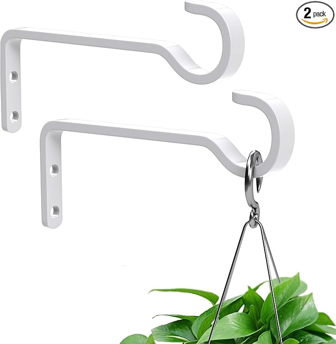 6 Inch 2 Pack Heavy Duty Outdoor Plant Hangers for Hanging Baskets, Iron Hanging Plant Brackets, Metal Plant Wall Hooks for Lantern, Bird Feeder, Windchime, White