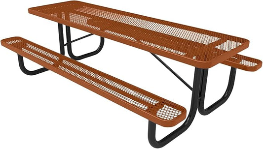 Heavy-Duty Portable Outdoor Picnic Table, Thermoplastic Coated Expanded Metal Commercial-Grade Patio Dining Furniture Made in America (8ft Rectangular, Textured Copper)