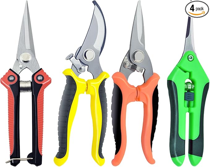 4 Pack Garden Pruning Shears Scissors Set, Stainless Steel Sharp Clippers Flower Shears Florist Scissors with Non-Slip Grip for Plant Tree Trimmers Secateurs