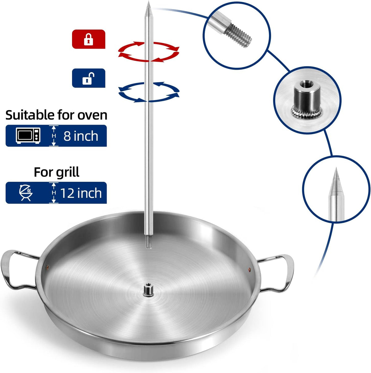 DAKOS Upgraded Thicken Stainless Vertical Skewer Griddle, Barbecue Grill Stand, Vertical Skewer Grill, Great for Tacos Al Pastor, Tacos, Whole Chicken (15.27 x 13.39 x 2.83)