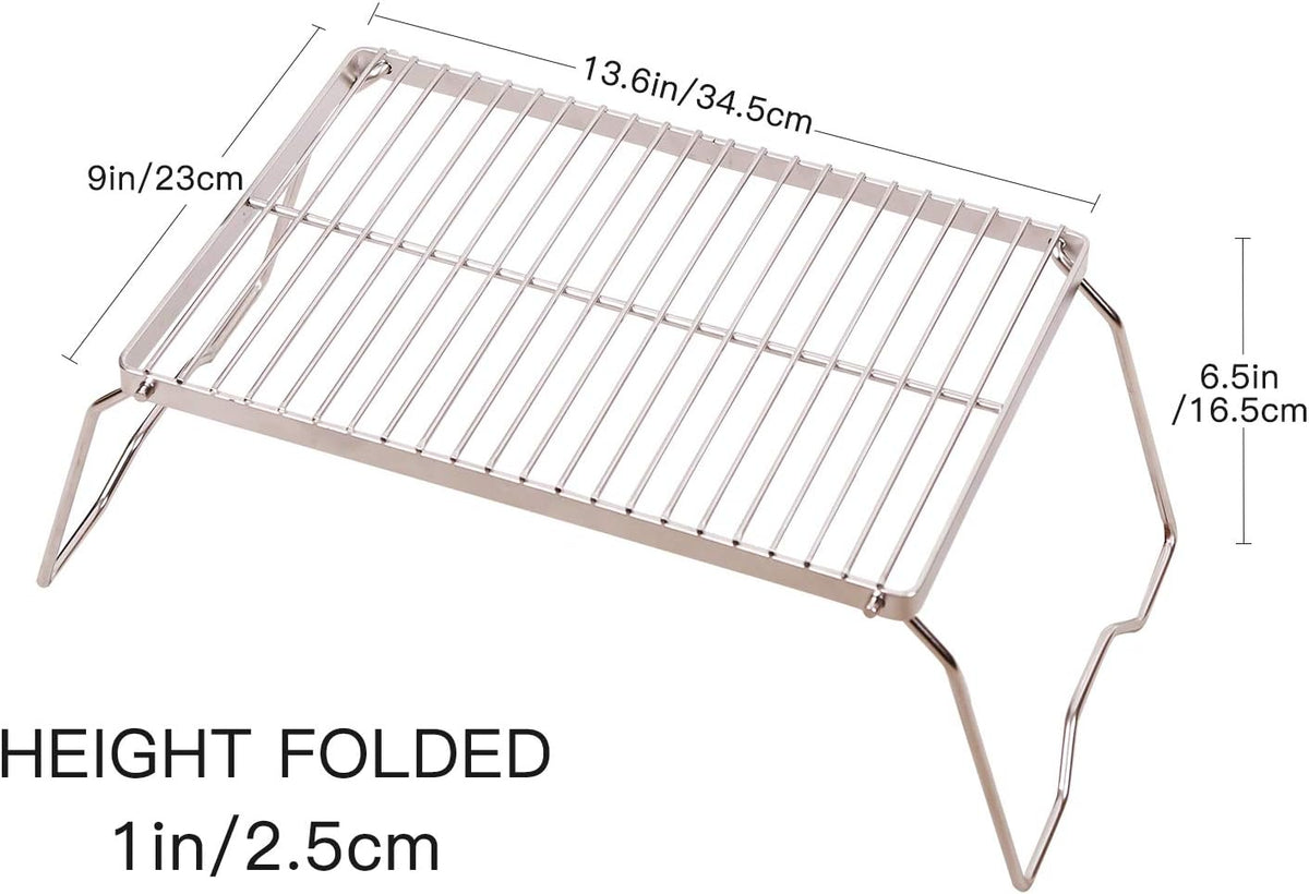 REDCAMP 13.6" Small Folding Campfire Grill, 304 Stainless Steel Firepit Grill Grate, Heavy Duty Portable Camping Grill with Carrying Bag for Outdoor Cooking Backpacking Hiking Picnics BBQ