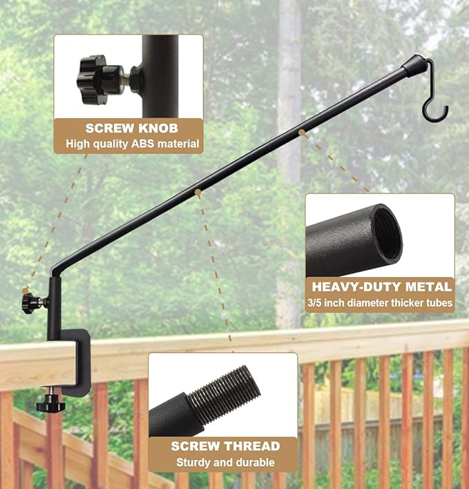 38 Inch Extended Reach Deck Hook Hanger for Railing, Heavy Duty Outdoor Plant Hook Holder for Hanging Bird Feeder Flower Basket Planter or Lanterns, 2 Packs