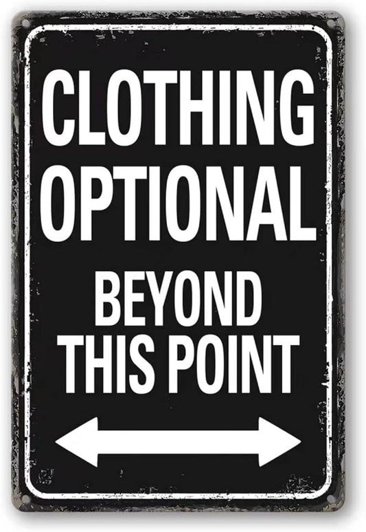 Clothing Optional Beyond This Point Sign Vintage Metal Tin Signs Man Cave Decor Bar Signs Wall Decor For Room Gifts For Men Black Sign 12 X 8 Inch