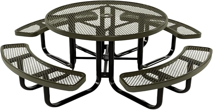 Heavy-Duty Portable Outdoor Kids Table with Umbrella Hole, Expanded Metal Kids Picnic Table, Commercial-Grade, Made in America (46 in, Round, Childrens, Textured Gold Vein)