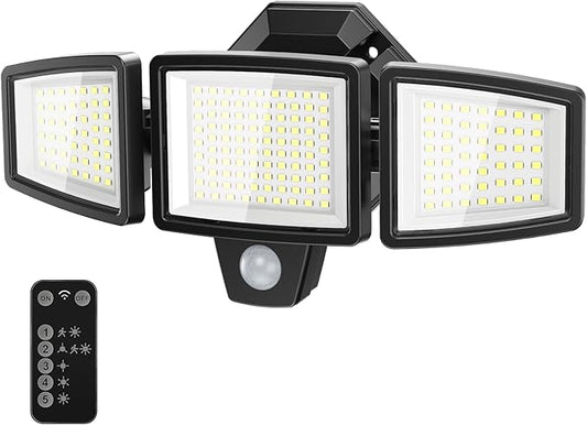 65W LED Flood Lights Outdoor, 6500LM, Waterproof, 6500K Motion Sensor Flood Lights Outdoor with Adjustable 3 Head Detected Floodlight for Outside Entryway Garage, Yard, Porch