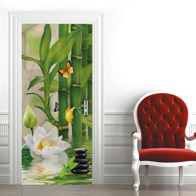 3D Door Stickers Murals Peel and Stick - Bamboo - Door Wallpaper Self-Adhesive Door Decals Removable PVC Waterproof Door Poster for Bedroom Living Room Door 33.9" x 78.7"