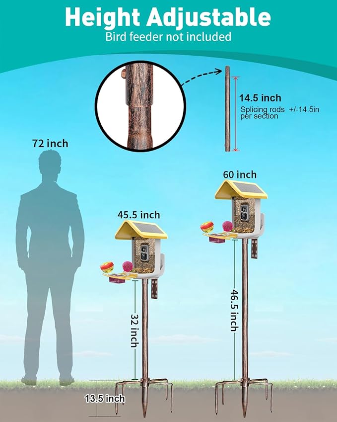 Bird Feeder Pole – 60 Inch Height Bird House Pole with 1-Inch Dia Heavy Duty for Birdfeeders, Feeding Stand with Mount Kit for Outdoor, Slip-Fit Connection, Copper Brushed