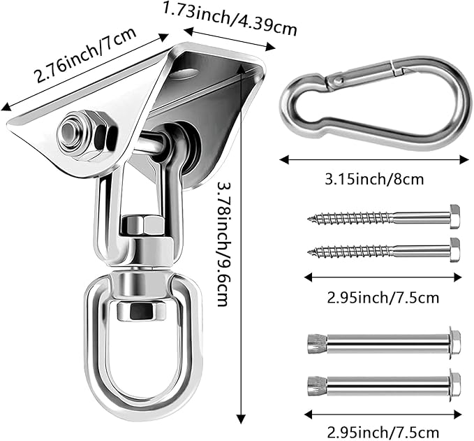 Heavy Duty Swing Hangers for Wooden Sets 1200 LB Capacity Hammock Hanger 360 Swivel Stainless Steel Swing Hardware Accessories for Porch Playground Yoga Heavy Bag Sliver | Pack of 5