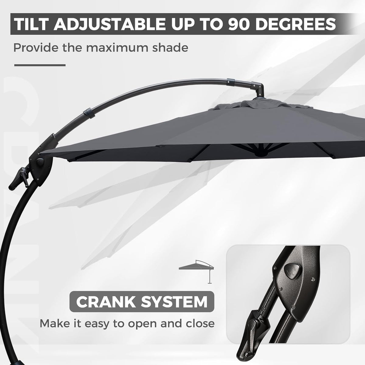 Grand patio 12 FT Sunbrella Cantilever Umbrella with Base Outdoor Aluminum Offset Umbrella with Tilt Adjustment (Charcoal, 12 FT-SUNBRELLA)