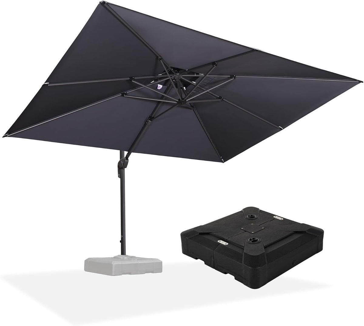 PURPLE LEAF 9' X 12' Patio Umbrella with Base Outdoor Rectangle Umbrella Large Cantilever Umbrella Heavy Duty Outdoor Market Umbrella for Garden Deck Backyard Pool Grey