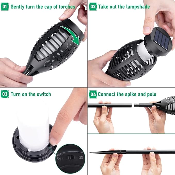 8 Pack Solar Tiki Torches, Flickering Flame Garden Decor, Waterproof LED Torches for Outside Patio Yard (Yellow)