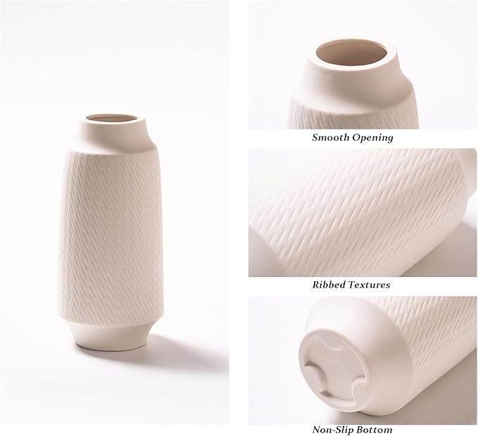 Ceramic Vase Set of 3, Modern Multicolor Pattern Flower Vases for Home Decor, Office, Centerpieces, Boho Farmhouse Style (White)