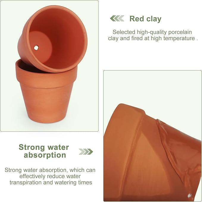 6 PCS Clay pots and Plates, 5-inch red Clay pots with Drainage, Perfect for Indoor, windowsill, and Garden Plants