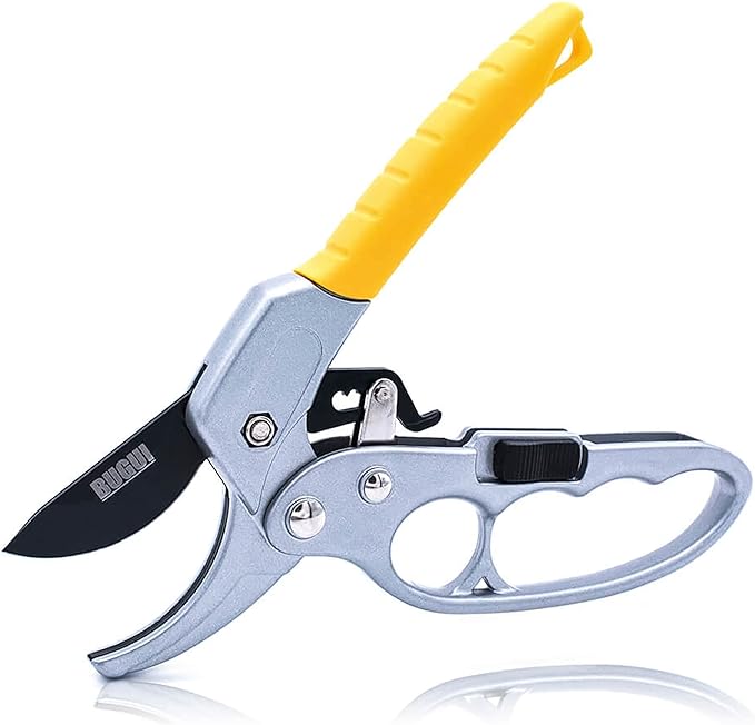 BUGUI 8" Ratchet Pruning Shears, 5 Times Cutting Power Than Normal Garden Scissors, Labor-Saving Design for Arthritis Weak Hands