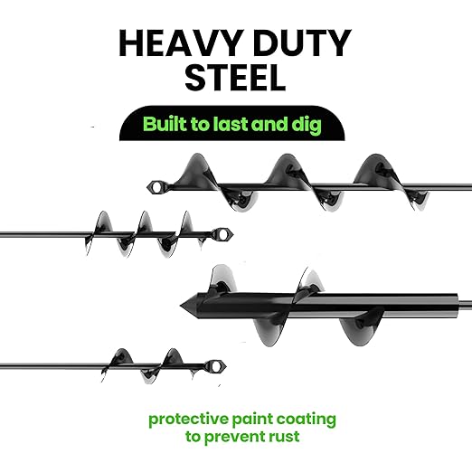 Auger Drill Bit for Planting 4 Pack – Garden Spiral Hole and Bulb Planter Tool for Umbrella Holes - Compatible with 3/8 Inch Hex Drive