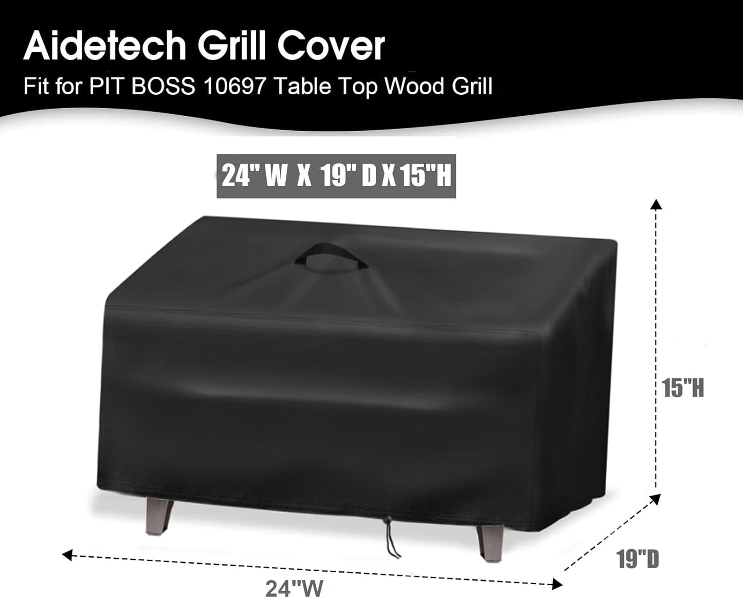 Grill Cover for Pit BOSS 10697 Table Top Wood Grill, Waterproof Gas BBQ Cover Protective Cover for Portable Smoker- 19" D x 24" W x 15" H, Black