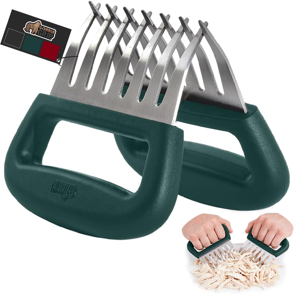 GORILLA GRIP BPA-Free Chicken Shredder Meat Claws, Sharp Stainless Steel Food Shredding Fork, Comfortable Handle, Easily Shred Pulled Pork, Taco Meats, Kitchen Smoker BBQ Tool, Dishwasher Safe, Hunter