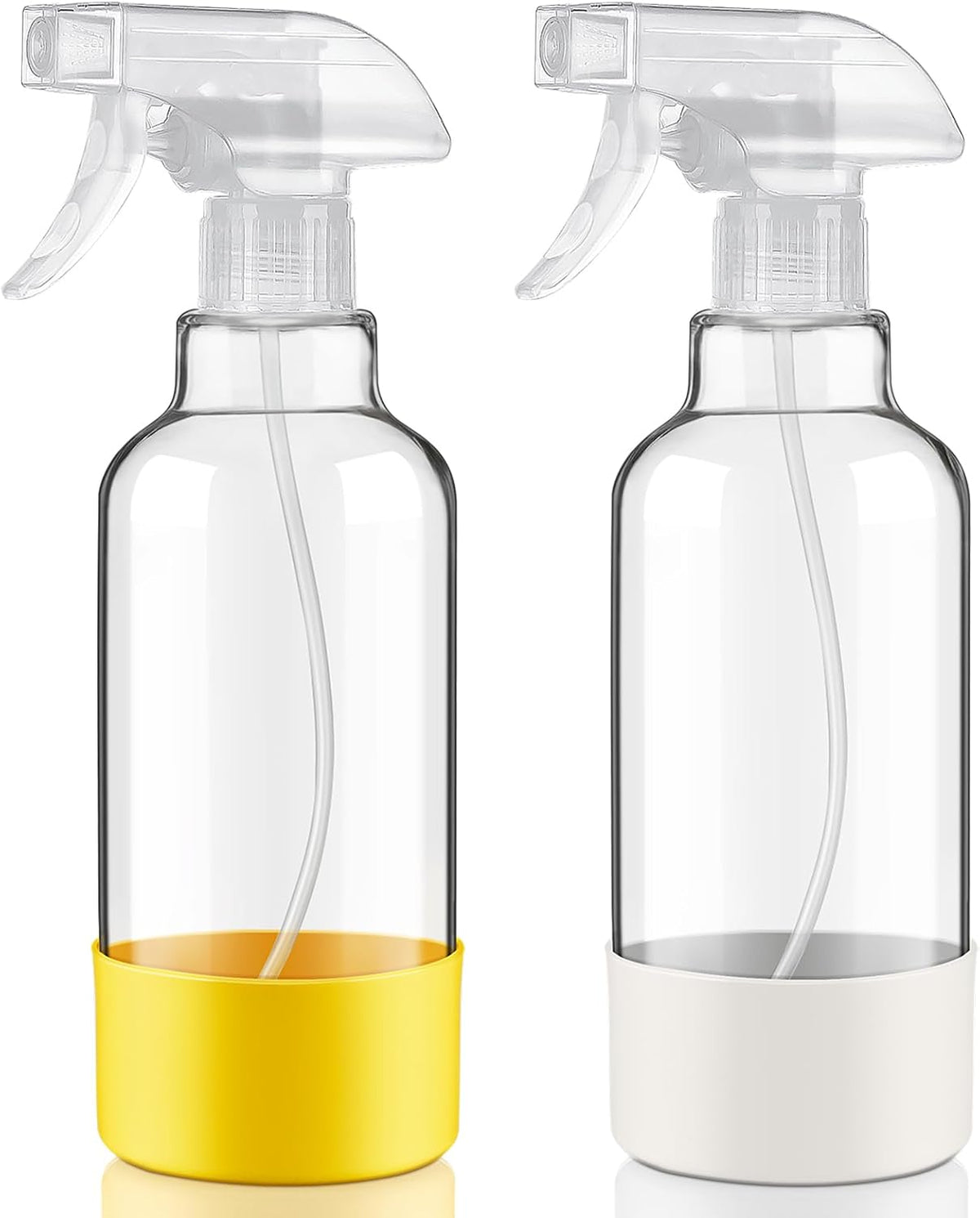 Glass Spray Bottles with Silicone Sleeve 16.9oz 2 Pack Empty Spray Bottle for Hair Mist/Stream Spraying for Cleaning Solutions, Plants, Essential Oils (clear-white&yellow)