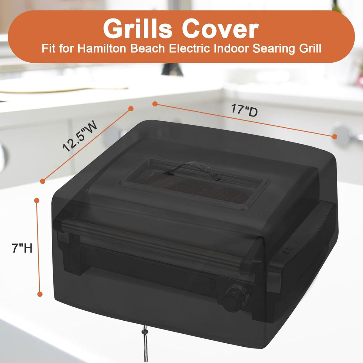 Indoor Grill Cover for Hamilton Beach 12.5x17x7in Electric Grill, Dust-Proof, Portable - Black