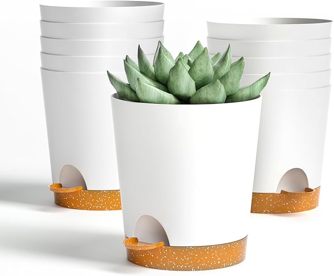 4 inch Small Plant Pots for Outdoor Indoor Plants, 10 Pack Planters with Drainage Holes and Tray, Small Self Watering Pots for Succulent,Cactus, Aloe and Other Plants. (White)
