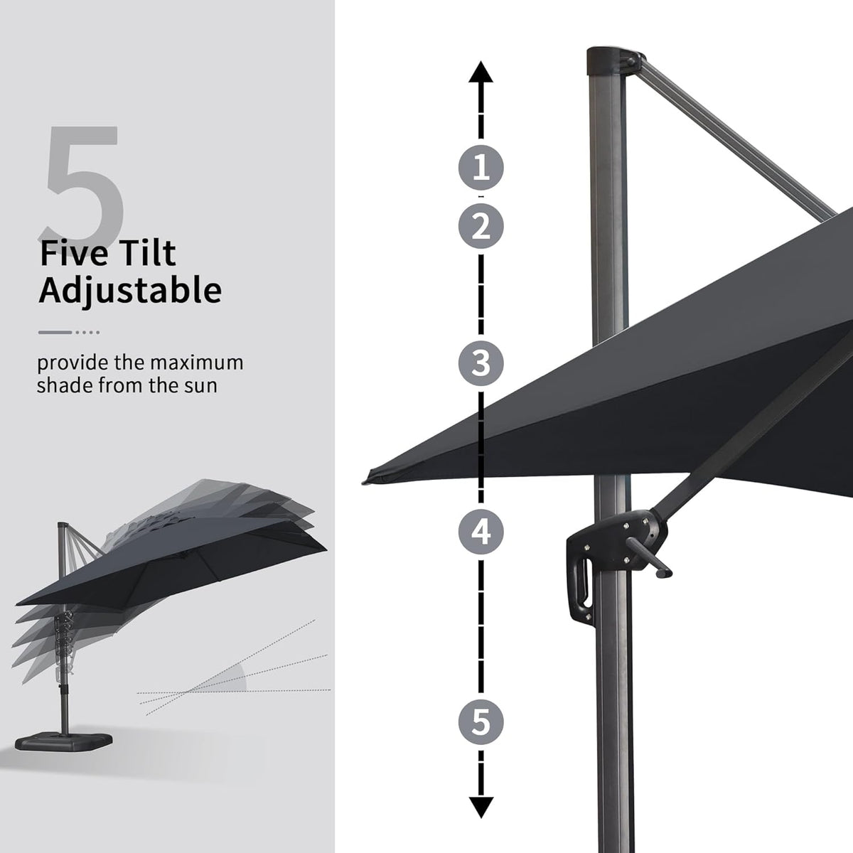 PURPLE LEAF 10 Feet Patio Umbrella Outdoor Cantilever Square Umbrella Aluminum Offset Umbrella with 360-degree Rotation for Garden Deck Pool Patio Black