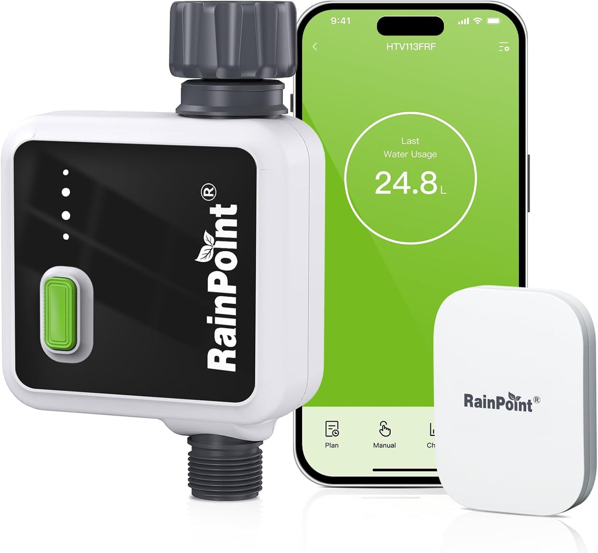 RAINPOINT 1-Zone Wireless Smart Water Timer for Garden Hose with Hub Outdoor Sprinkler Irrigation Rain Delay, APP Remote Control WiFi Valve for Faucet Automatic Schedules Lawn,Backyard,Pool