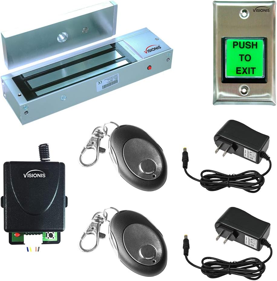 Visionis FPC-5018 One Door Access Control Outswinging Door 1200lbs Electromagnetic Lock Kit with Wireless Receiver and Remote Magnetic Lock System
