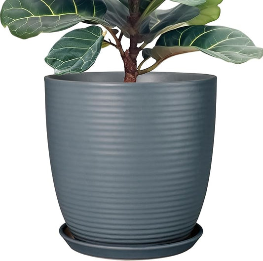 12 Inch Pots for Plants Ceramic Planter Pot Large Flower Pot with Drainage Hole and Saucer for Home Patio Garden Office Indoor Outdoor Gray