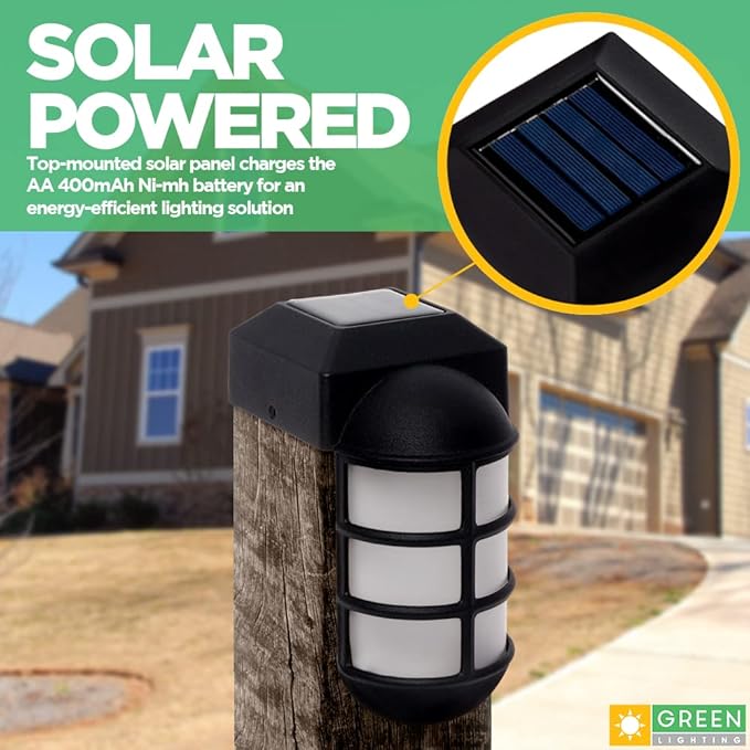 GreenLighting Marina Solar Post Cap Lights Fits 4x4 Nominal Wood Outdoor Solar Powered Post Cap Light, Fence Post, Landscaping, Deck, Garden- Bright LED, Waterproof Nautical Lighting Black 2 Pack
