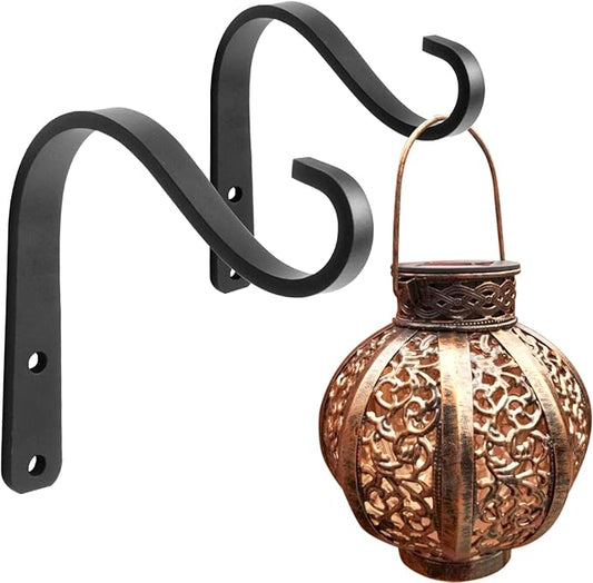5 Inch Outdoor Decorative Iron Small Plant Lantern Hooks for Wall Hanging Solar Lanterns, Rust Resistant Heavy Duty, Black