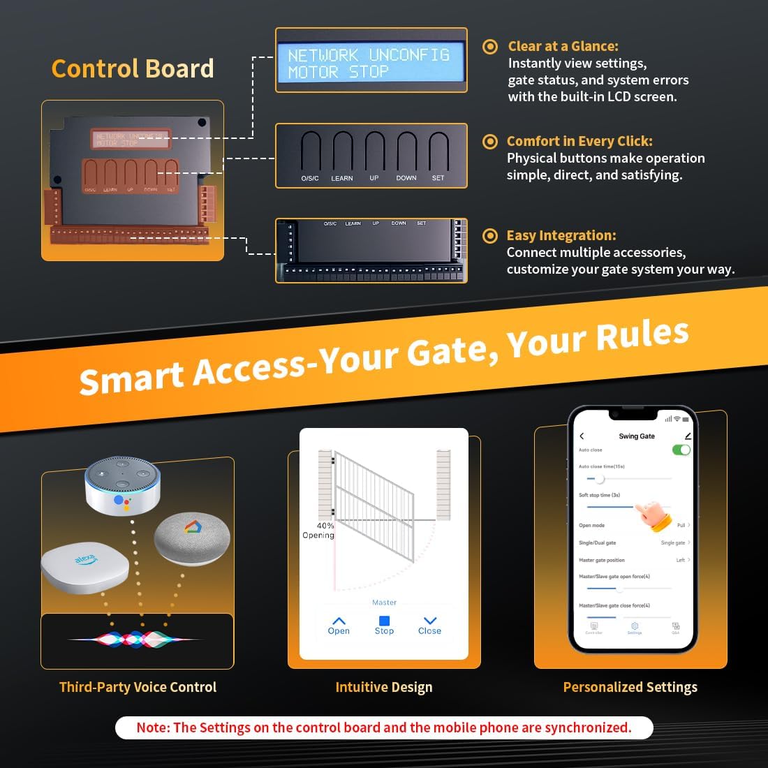 TOPENS XD851 Smart Gate Opener for Heavy Duty Single Swing Gates Up to 18ft, Automatic Gate Opener with App Control AC Powered Remote Control Kit Solar Compatible