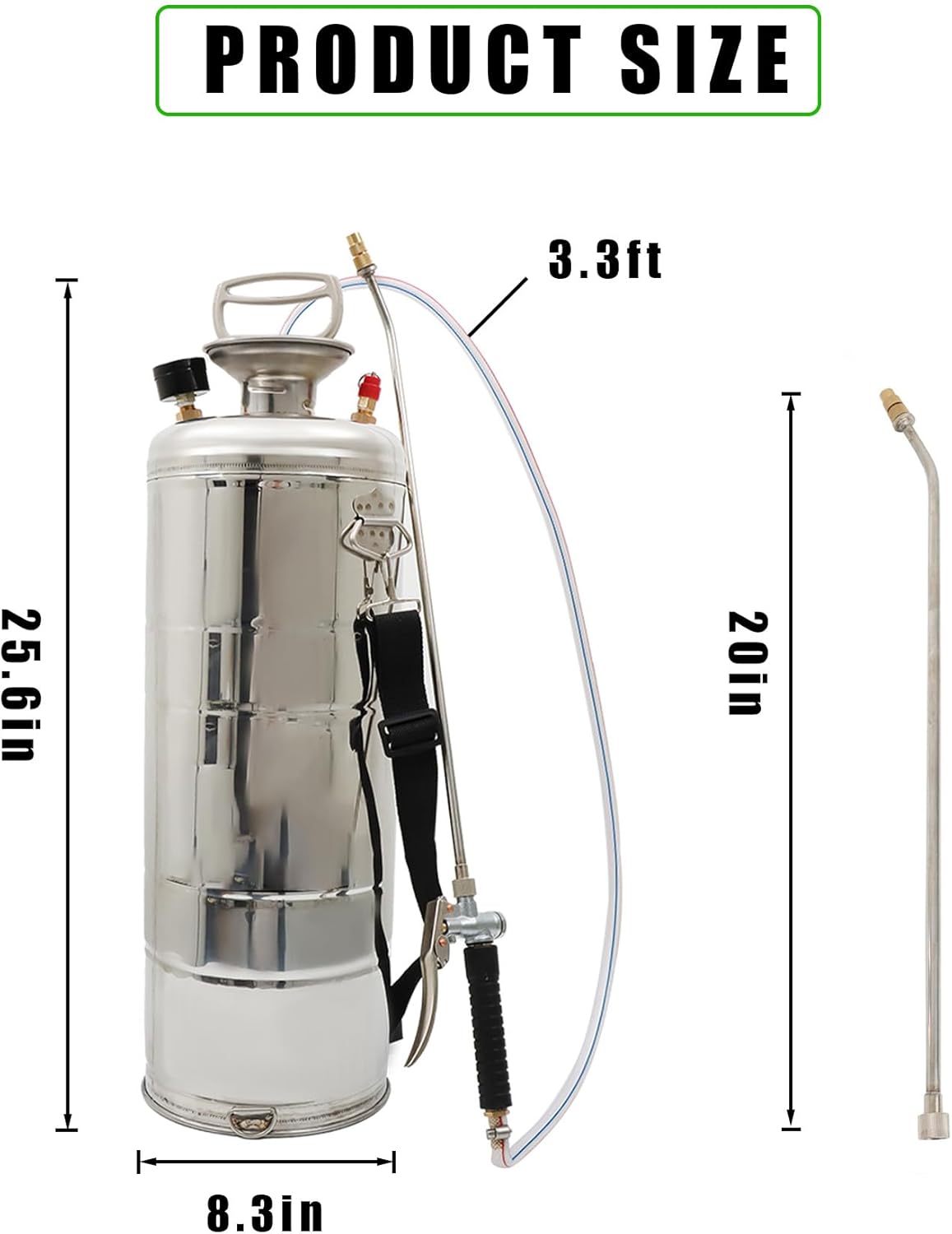 3 Gallon Stainless Steel Sprayer Hand Pump Sprayer with Pressure Gauge Safety Valve Adjustable Nozzle for Gardening Lawn and Cleaning