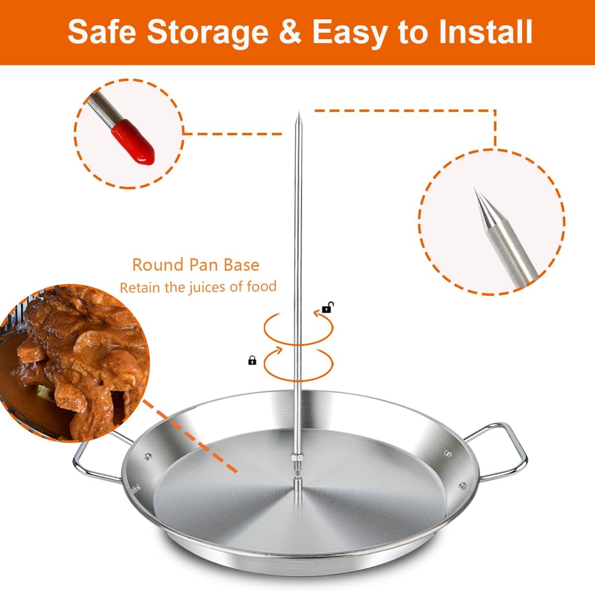 BBQ Vertical Skewer Pan Gyro Spit Shawarma Stand for oven, Al Pastor Skewer for Grill, El Pastor Hack for Tacos Al Pastor Chicken, Brazilian, Stainless Steel, with 8",10" and 12" stick