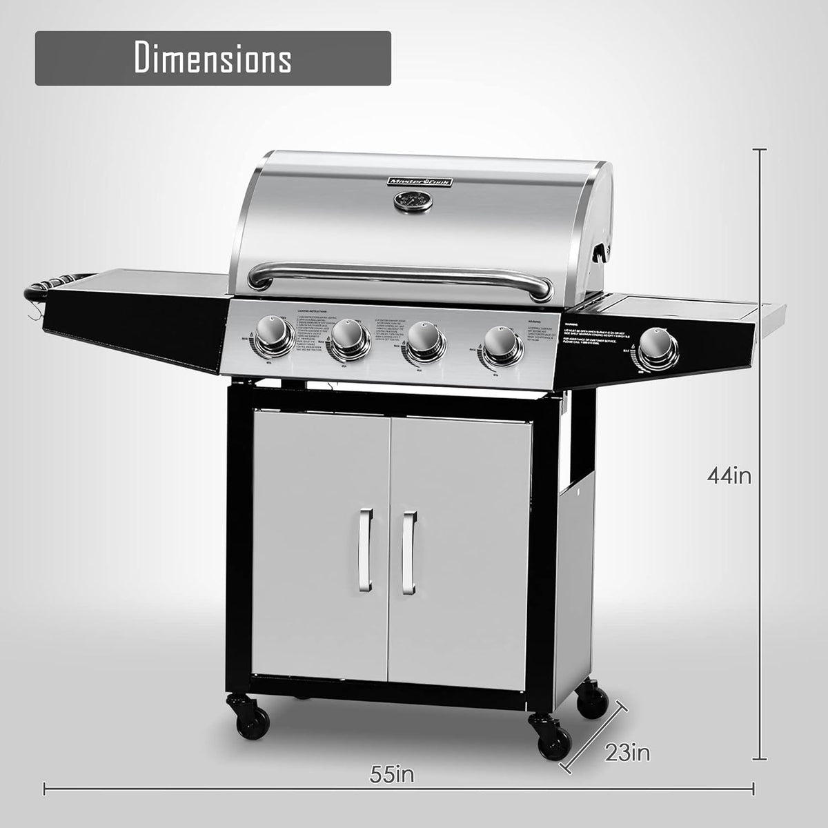 MASTER COOK 4 Burner Gas Grill, 52,000 BTU Cabinet Style Grill, Propane Grill, with Side Burner, Built with Stainless Steel