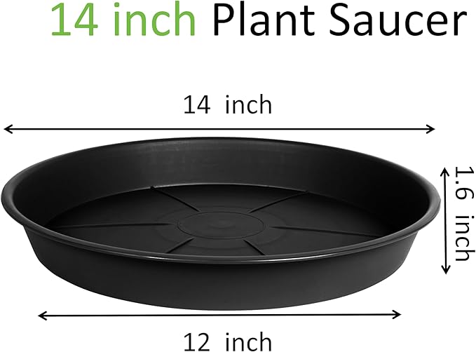 2 Pack of Plant Saucer 14 inch, Black Plastic Flower Plant Pot Saucer, Heavy Duty Plant Drip Trays Saucers for Indoor, Plant Water Tray for Planters