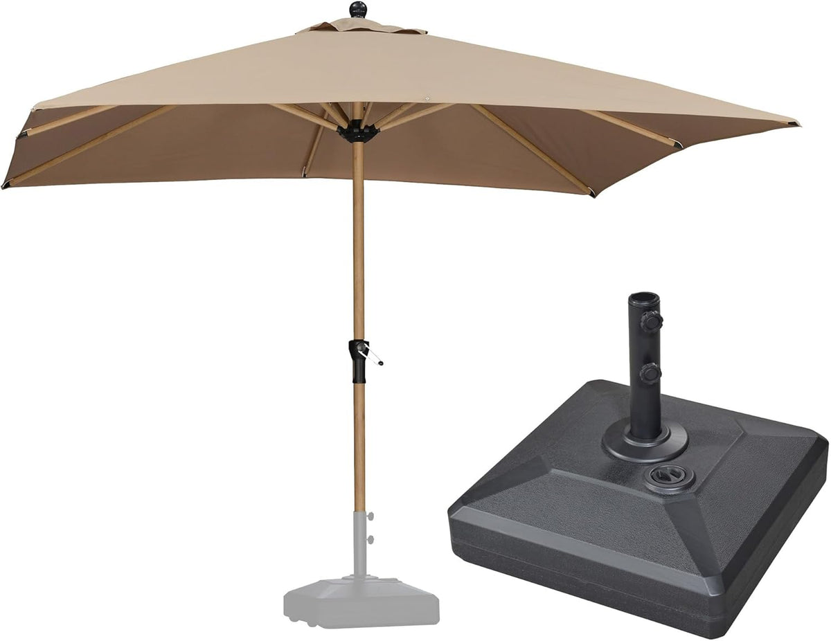 PURPLE LEAF 10' x 10' Square Patio Umbrella with Base Outdoor Umbrella Market Umbrella with Crank & 8 Ribs Aluminum Outdoor Table Umbrella for Pool Deck Backyard, Taupe